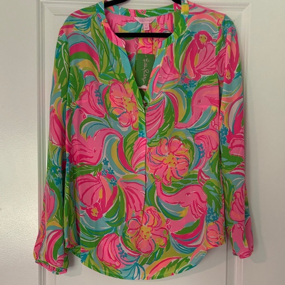 NWT Lilly Pulitzer Stacey So A Peeling Silk top - Picture 1 of 5